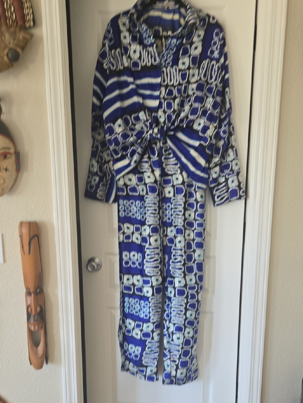 Blue & White Geometric Pants Set